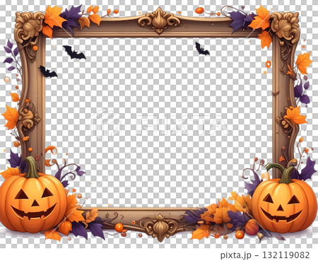 Halloween frame with antique picture frame and jack-o'-lantern PNG background transparency 132119082
