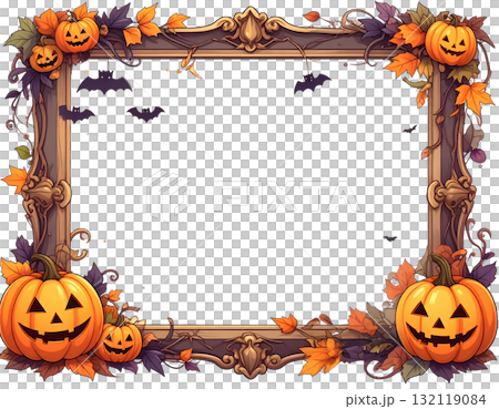 Halloween frame with antique picture frame and jack-o'-lantern PNG background transparency 132119084