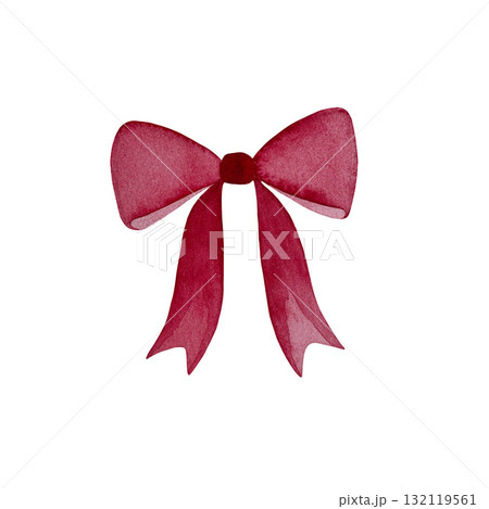 Watercolor pink bow. Delicate light pink bow isolated on white background. 132119561