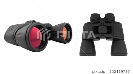 Black modern binoculars isolated on white background. Black modern binoculars isolated on white background. 132119757