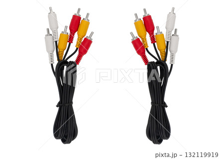 RCA stereo jack input cable isolated on white background. RCA composite audio video cable isolated on white background 132119919