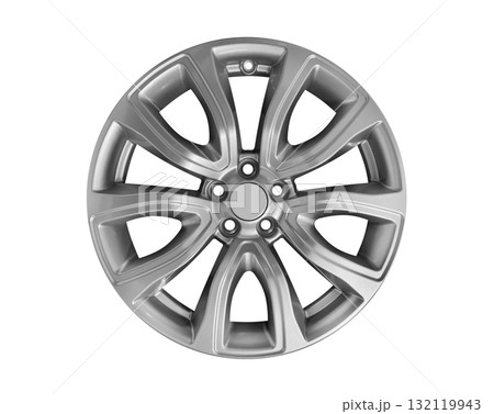 Car alloy wheel isolated on white background. New alloy wheel for a car on a white background. Alloy rim isolated. Car wheel disc. Car alloy wheel isolated on white background. New alloy wheel for a car on a white background. Alloy rim isolated. Car wheel disc. 132119943