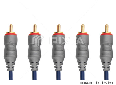 RCA stereo jack input cable isolated on white background. RCA composite audio video cable isolated on white background 132120164