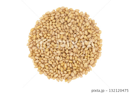 Cedar nuts isolated on white background. Pine nuts isolated. Top view 132120475