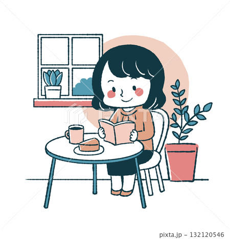 カフェで読書をしている女性 132120546