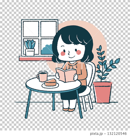 Woman reading a book in a cafe 132120546