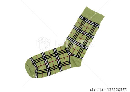 Sock with different lines isolated on white background. Colorful sock on white 132120575