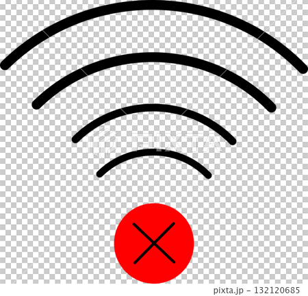 No Internet Icon with Red X Mark on Broken WiFi Signal 132120685