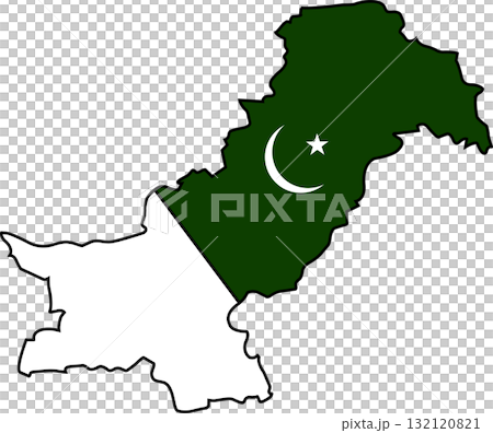 Complete map of Pakistan filled with national flag colors and crescent and star symbol showing unity and pride Complete map of Pakistan filled with national flag colors and crescent and star symbol showing unity and pride 132120821