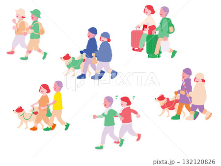 歩くシニア夫婦のイラスト セット 日常生活 カラー2 歩くシニア夫婦のイラスト セット 日常生活 カラー2 132120826