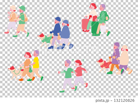 歩くシニア夫婦のイラスト セット 日常生活 カラー2 歩くシニア夫婦のイラスト セット 日常生活 カラー2 132120826