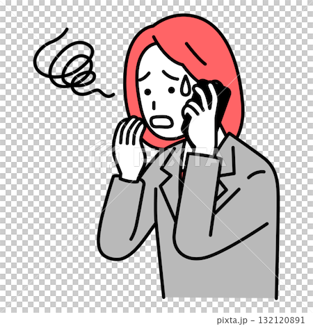 A woman in a suit confused by a smartphone call A woman in a suit confused by a smartphone call 132120891