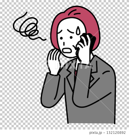 一位身穿西裝的中年女子被智慧型手機來電弄糊塗了 132120892