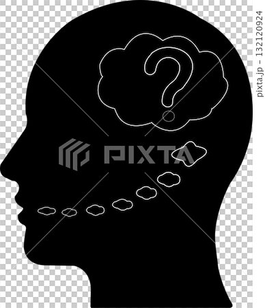 Human Silhouette with Thought Cloud Containing Question Mark Symbol 132120924