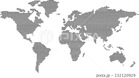 World map designed in brick texture style showing global unity through architectural symbolism 132120929