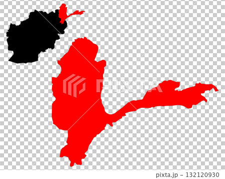 Black Afghanistan map vector showing provinces with highlighted Badakhshan and Wakhan Corridor region 132120930