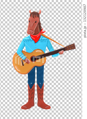 Horse New Year's card material: Horse playing guitar 132120987