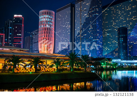 Modern buildings along the Batumi Boulevard, popular Black Sea tourist resort waterfront in Batumi, Adjara, Georgia 132121138