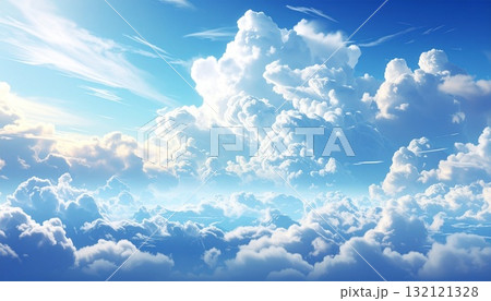 青空に広がる雲海と光が織りなす幻想的な世界 132121328