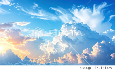 青空に広がる雲海と光が織りなす幻想的な世界 132121329