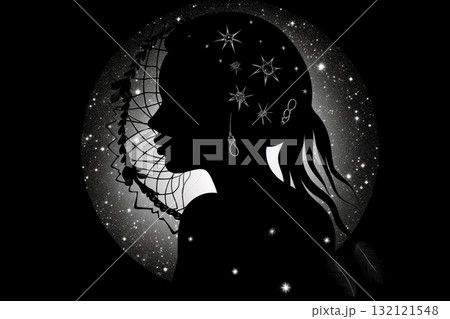 Dream catcher and woman body and face silhouette illustrative background. Generative AI 132121548