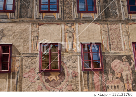 Old historic houses of Cesky Krumlov, popular tourist destination in south Bohemia region of Czech Republic 132121766