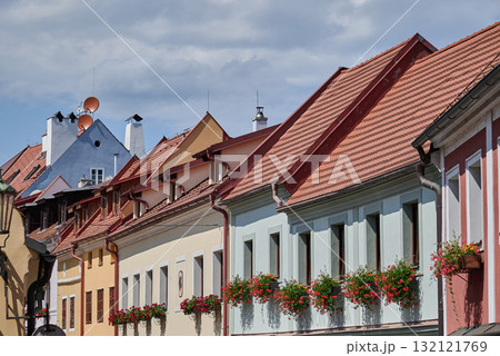 Old historic houses of Cesky Krumlov, popular tourist destination in south Bohemia region of Czech Republic 132121769