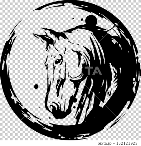 馬の墨絵イラスト 馬の墨絵イラスト 132121925