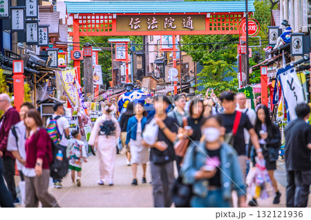 日本の東京都市景観インバウンド続く…外国人観光客らで賑わう伝法院通りなどを望む 132121936