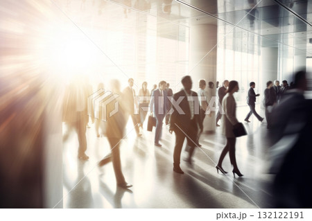 Many business people walking in office building. Generative AI Many business people walking in office building. Generative AI 132122191