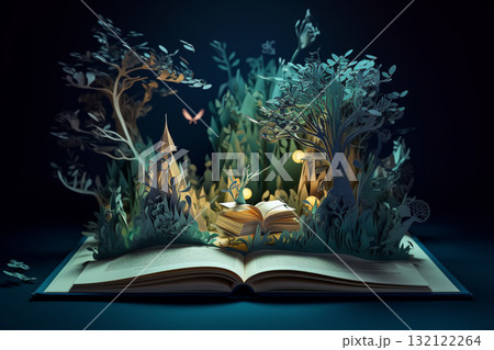Illustration of magical book with fantasy stories. Generative AI 132122264