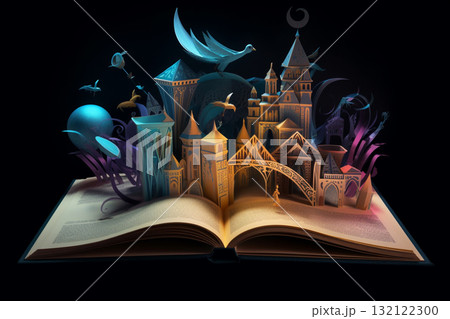 Illustration of magical book with fantasy stories. Generative AI 132122300