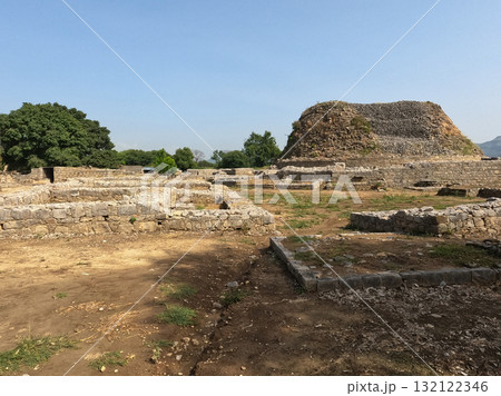 Ancient Buddhist heritage of Dharmarajika Stupa complex in Taxila Pakistan showing ruins and sacred architecture 132122346