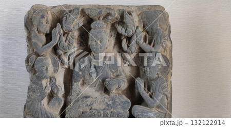 Buddha Sculpture in Taxila Showcasing 2nd Century BCE Gandhara Greco Buddhist Art Carved from Schist and Stucco 132122914