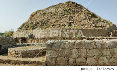 Majestic Dharmarajika Stupa panoramic landscape showcasing UNESCO World Heritage Buddhist monument in Taxila 132122929
