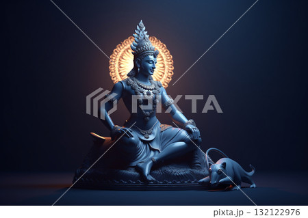 God Krishna sculpture. Blue colored. Generative AI 132122976