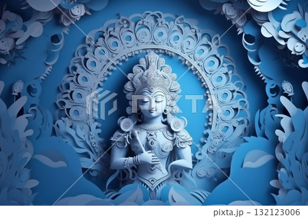 God Krishna sculpture. paper ar illustration style. Generative AI 132123006