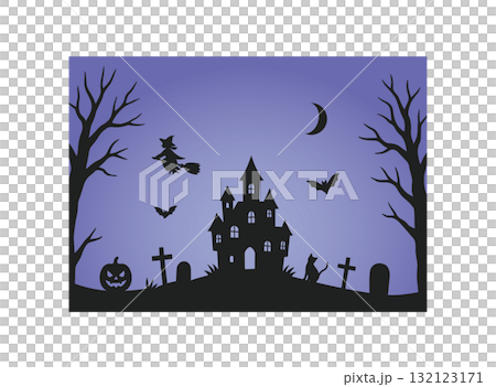 Haunted house and witch Halloween background_horizontal 132123171