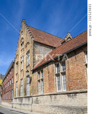 Charming historic buildings in Old town of Bruges in West Flanders, Belgium 132123831