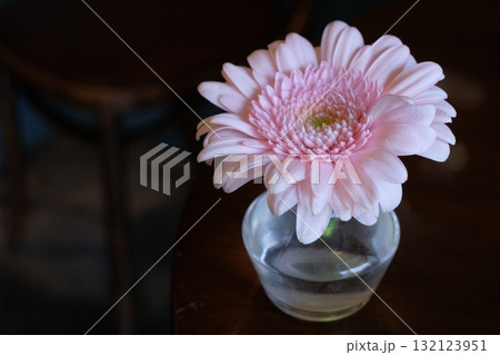 カフェテーブルに置かれたガーベラの花 132123951