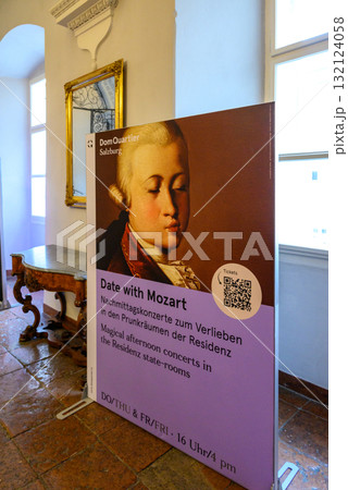 Poster advertising Mozart concerts in DomQuartier Salzburg Museum in Salzburg, Austria 132124058