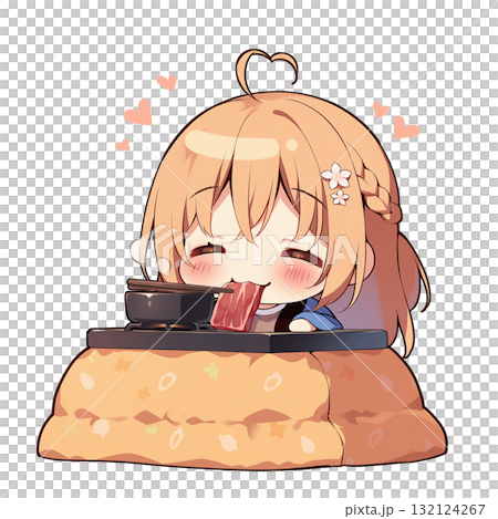 一個女孩正在往臉上塞火鍋裡的肉 一個女孩正在往臉上塞火鍋裡的肉 132124267