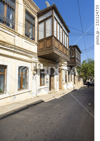 Traditional wooden balcony of a house in Baku, Azerbaijan 132124735