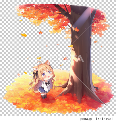 女孩抬頭看著秋天的落葉 2 132124981