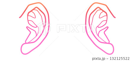 耳のイラスト　シンプル線画　左右セット 132125522