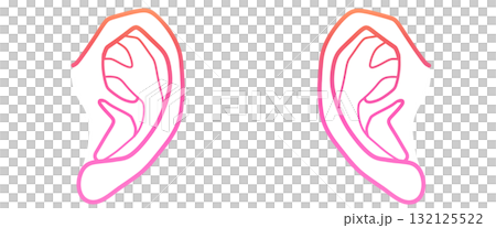 耳のイラスト　シンプル線画　左右セット 132125522