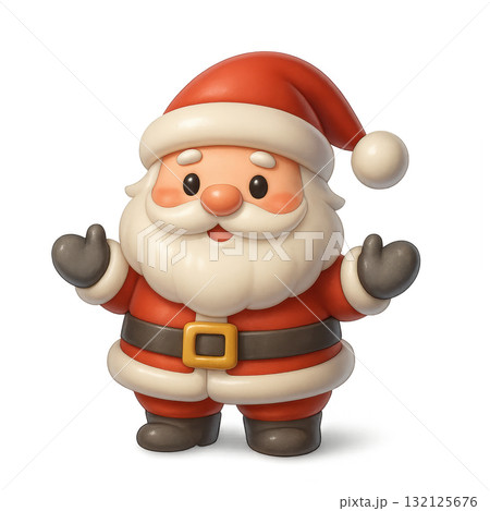 Cute cartoon Santa Claus in red suit and hat with white beard and gloves Cute cartoon Santa Claus in red suit and hat with white beard and gloves 132125676