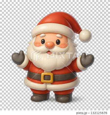 Cute cartoon Santa Claus in red suit and hat with white beard and gloves Cute cartoon Santa Claus in red suit and hat with white beard and gloves 132125676