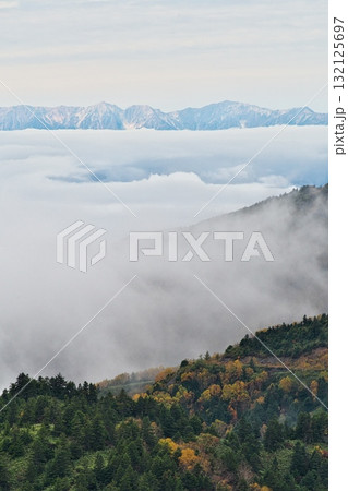 紅葉の志賀高原から北アルプスまで広がる大雲海 紅葉の志賀高原から北アルプスまで広がる大雲海 132125697