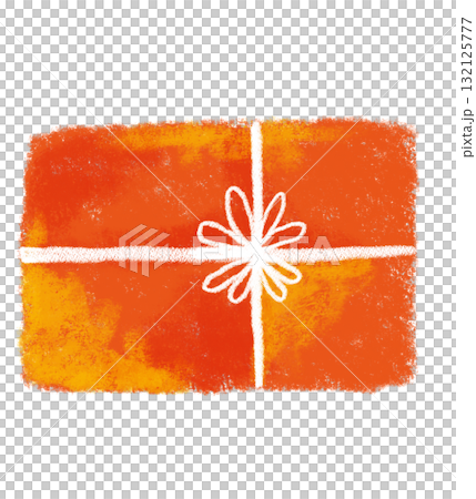 Orange gift box with ribbon, crayon-stamped, landscape orientation 132125777